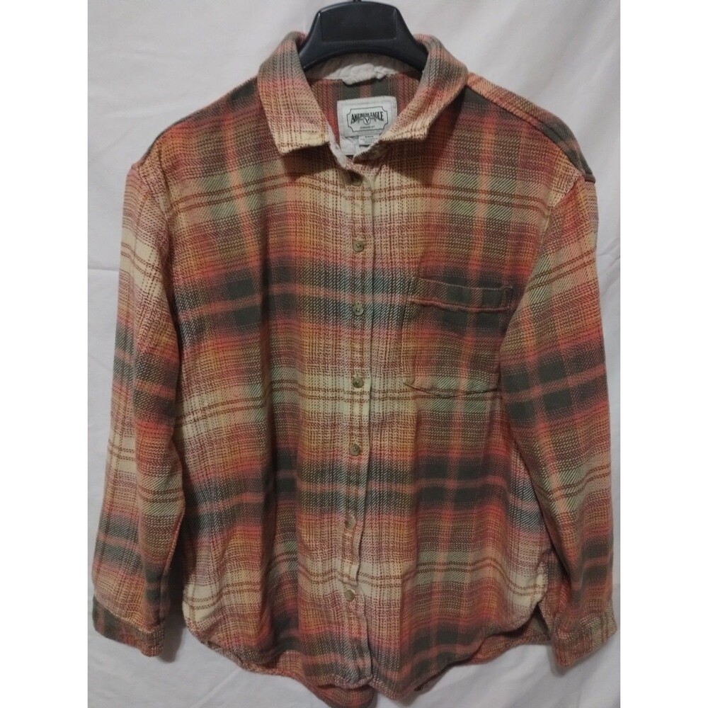 American Eagle Men's M Plaid Long Sleeve Button-Up Shirt Pockets Point Collar